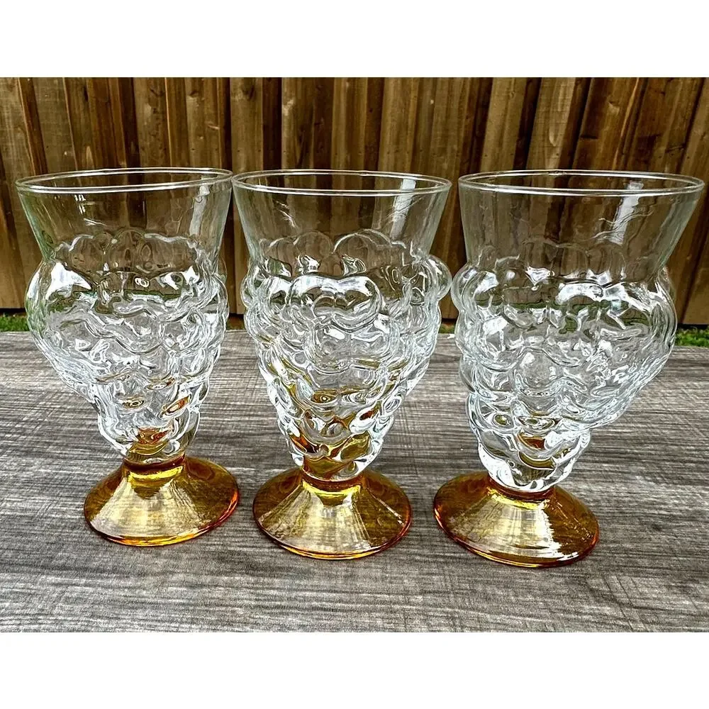 Abigail's Portugal Rare Blown Amber Base Grape Iced Tea Footed Tumblers-Set of 3
